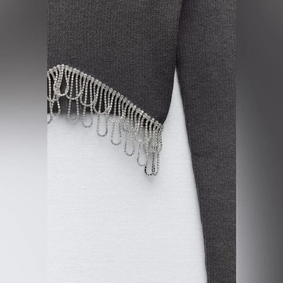 ZARA RHINESTONE SOFT CROP TOP - Picture 11 of 12